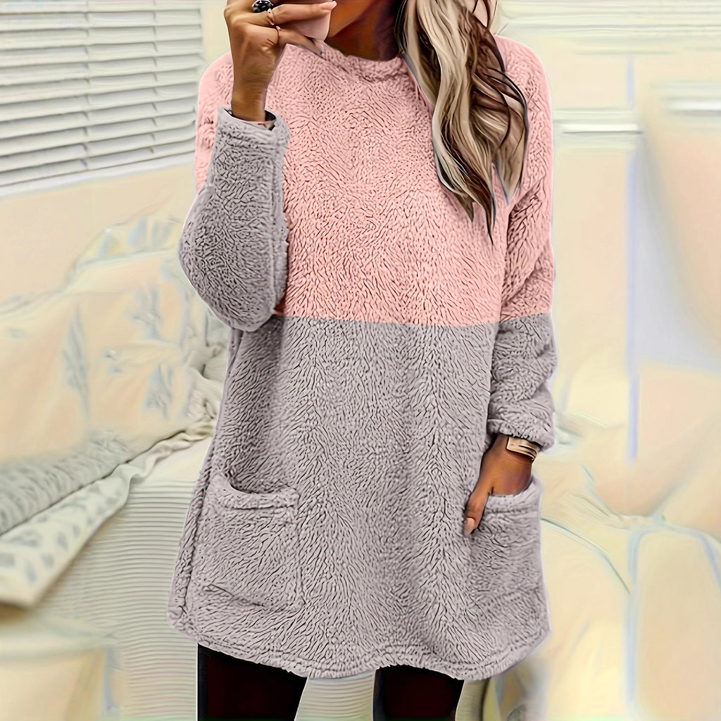Damen Colorblock Pullover mit Rundhals und Tasche