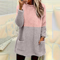 Damen Colorblock Pullover mit Rundhals und Tasche