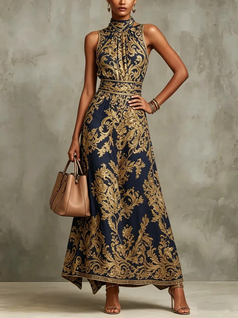 Vintage Jacquard Maxikleid