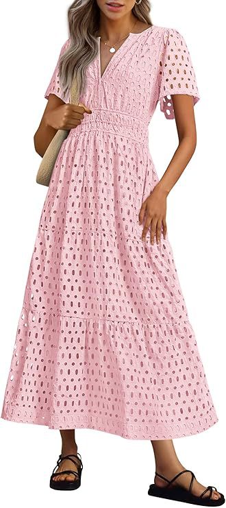 Kurzes V-Neck Kleid mit Lochstickerei – Bild 12 | LuxeStyle