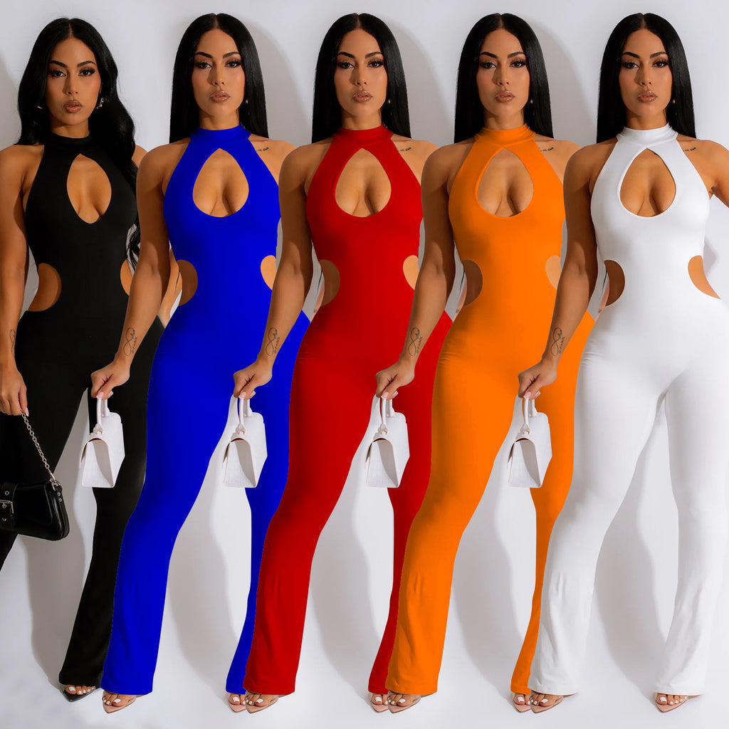 Damen Einfarbig Sexy Halter Jumpsuit