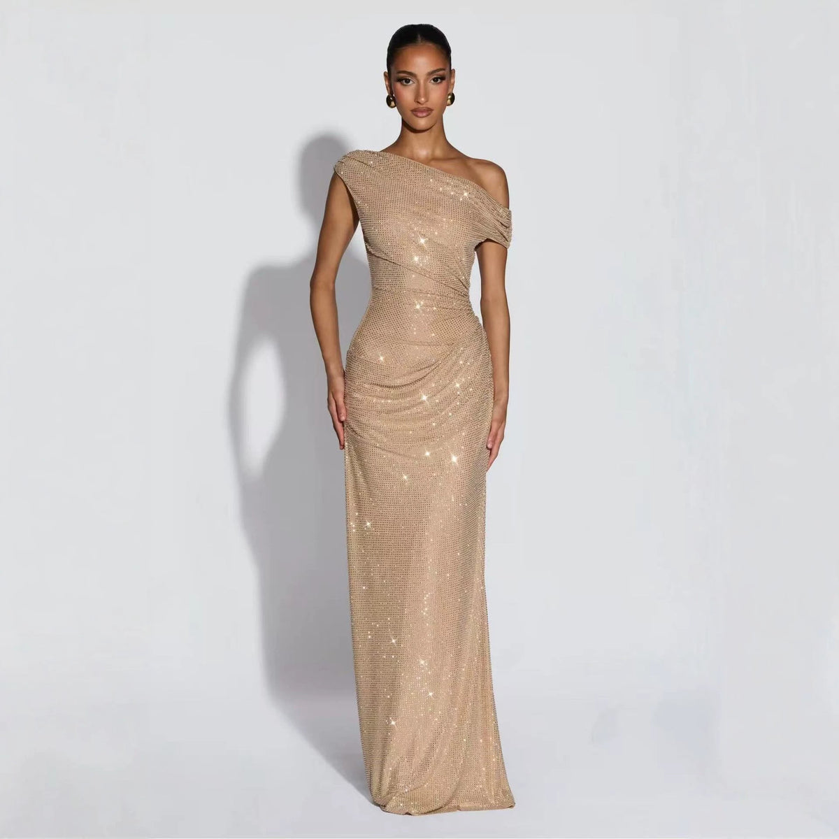 Off-Shoulder Long Kleid in Beige – Bild 8 | LuxeStyle