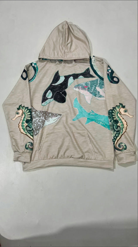 Kapuzen-Sweatshirt mit Krakenmuster und Fleecefutter