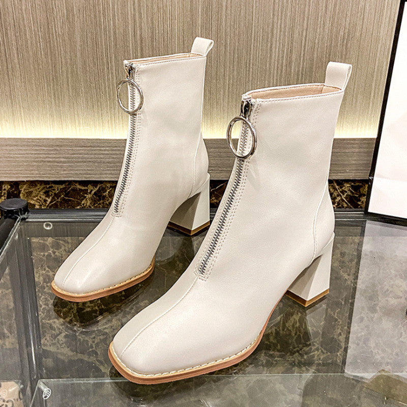Chunky-Heel Leder-Boots mit Karree-Spitze – Bild 3 | LuxeStyle