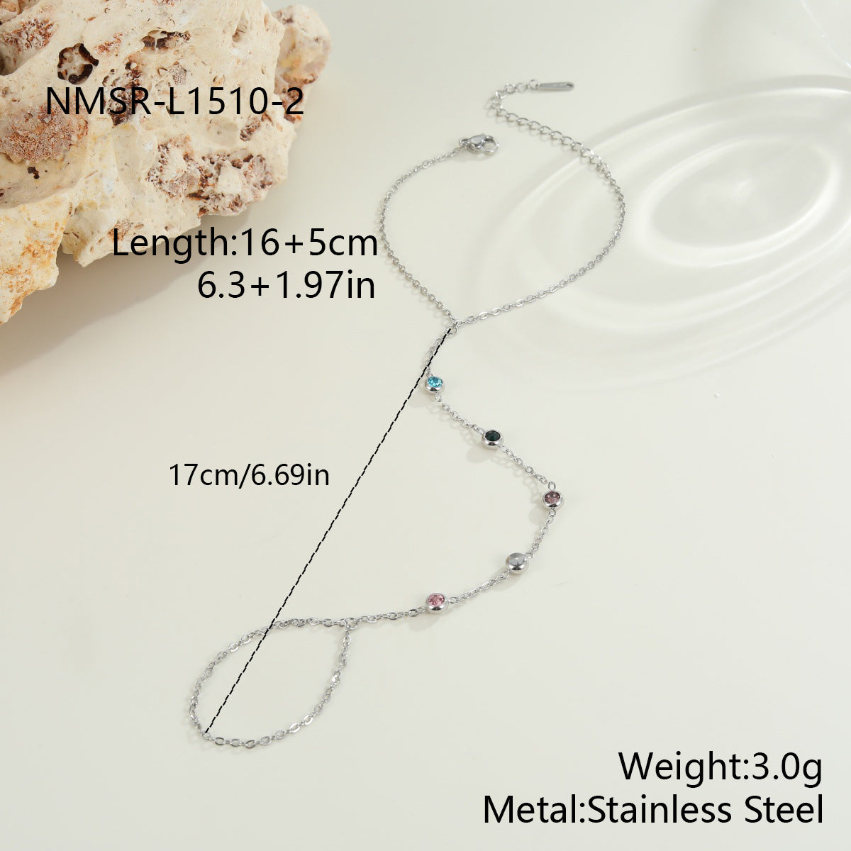 Ovale Zirkon-Fingerkette, 18K vergoldet – Bild 9 | LuxeStyle