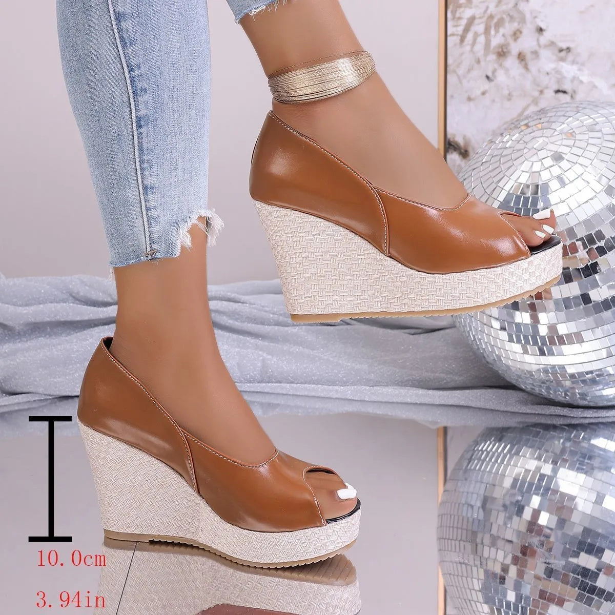 Plateau Peep-Toe Sandalen mit hohem Absatz