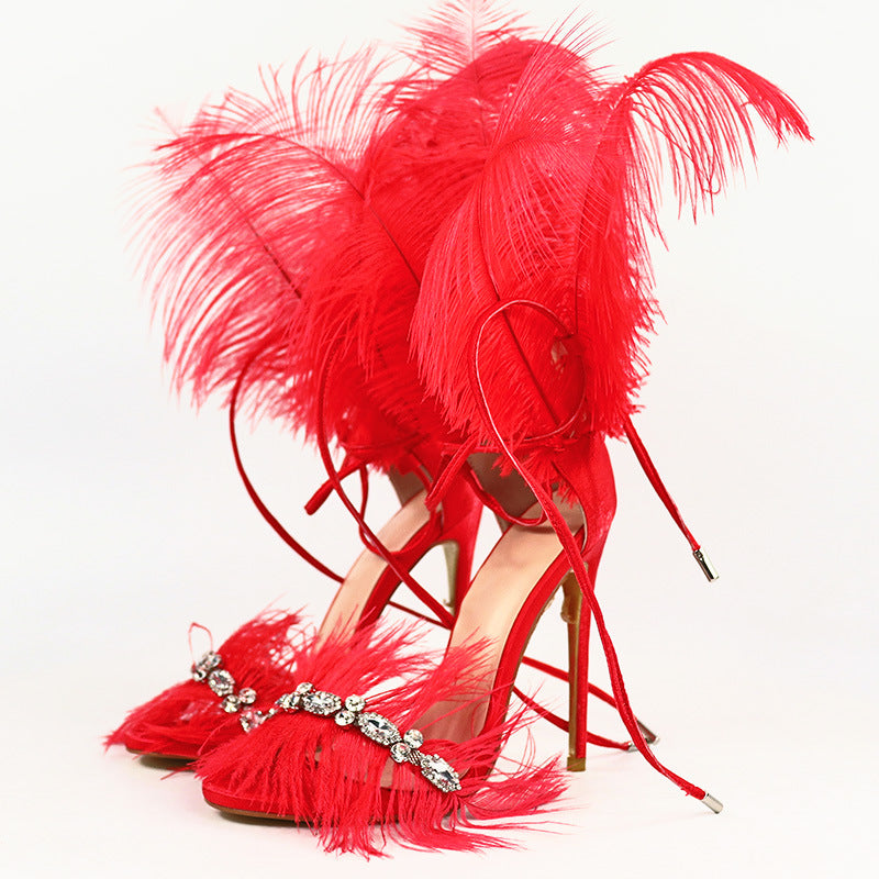 Catwalk Sandalen mit Strass und Federn | LuxeStyle