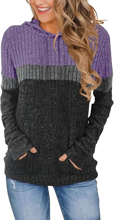 Lässiger Farbblock-Patchwork-Hoodie mit Taschen