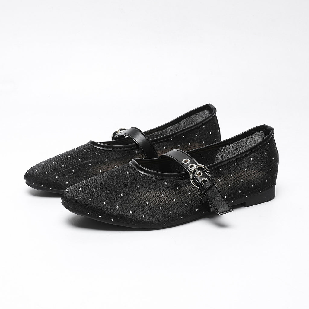Leopard-Print Mesh Ballerinas