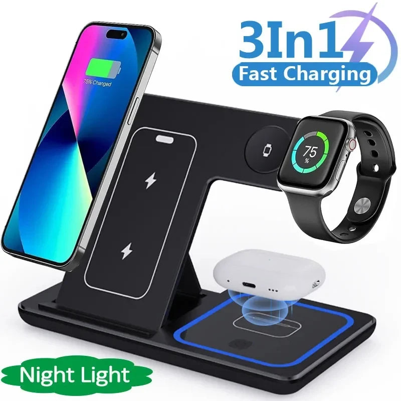 Gelenkte 3-in-1-Ladestation für Smartphone, Uhren & Airpods