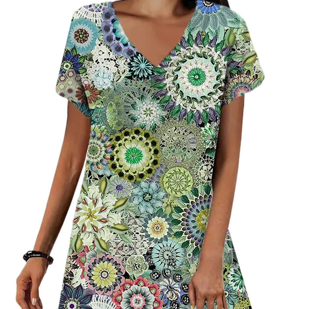 Damenkleid mit V-Ausschnitt und Blumendruck – Bild 6 | LuxeStyle