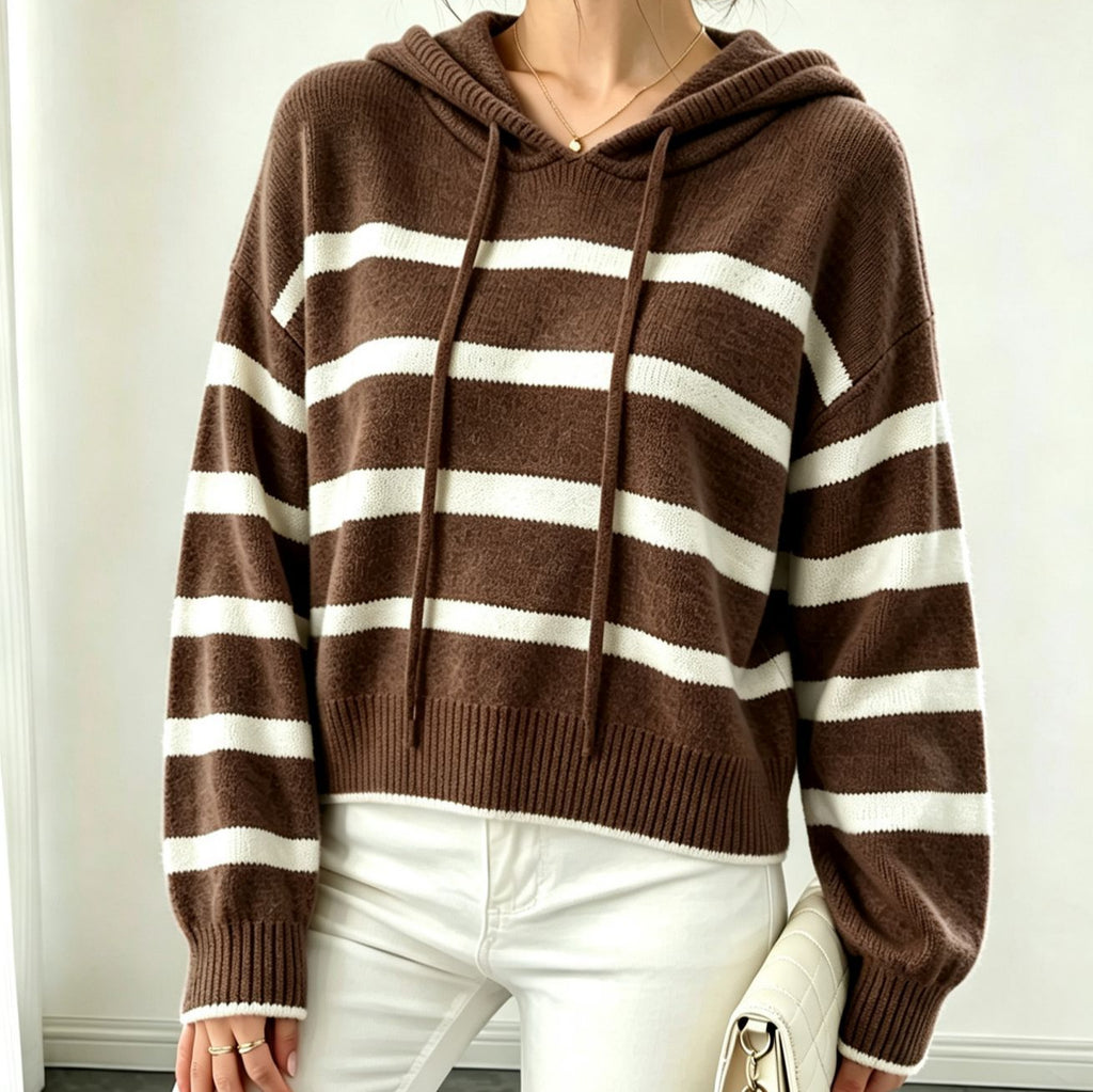 Gestreifter Strick-Hoodie für Damen