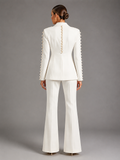 Blazer mit Perlen & Schlaghose 2-teiliges Set