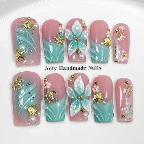 3D Gradient Nageldesign mit Meeresmotiven