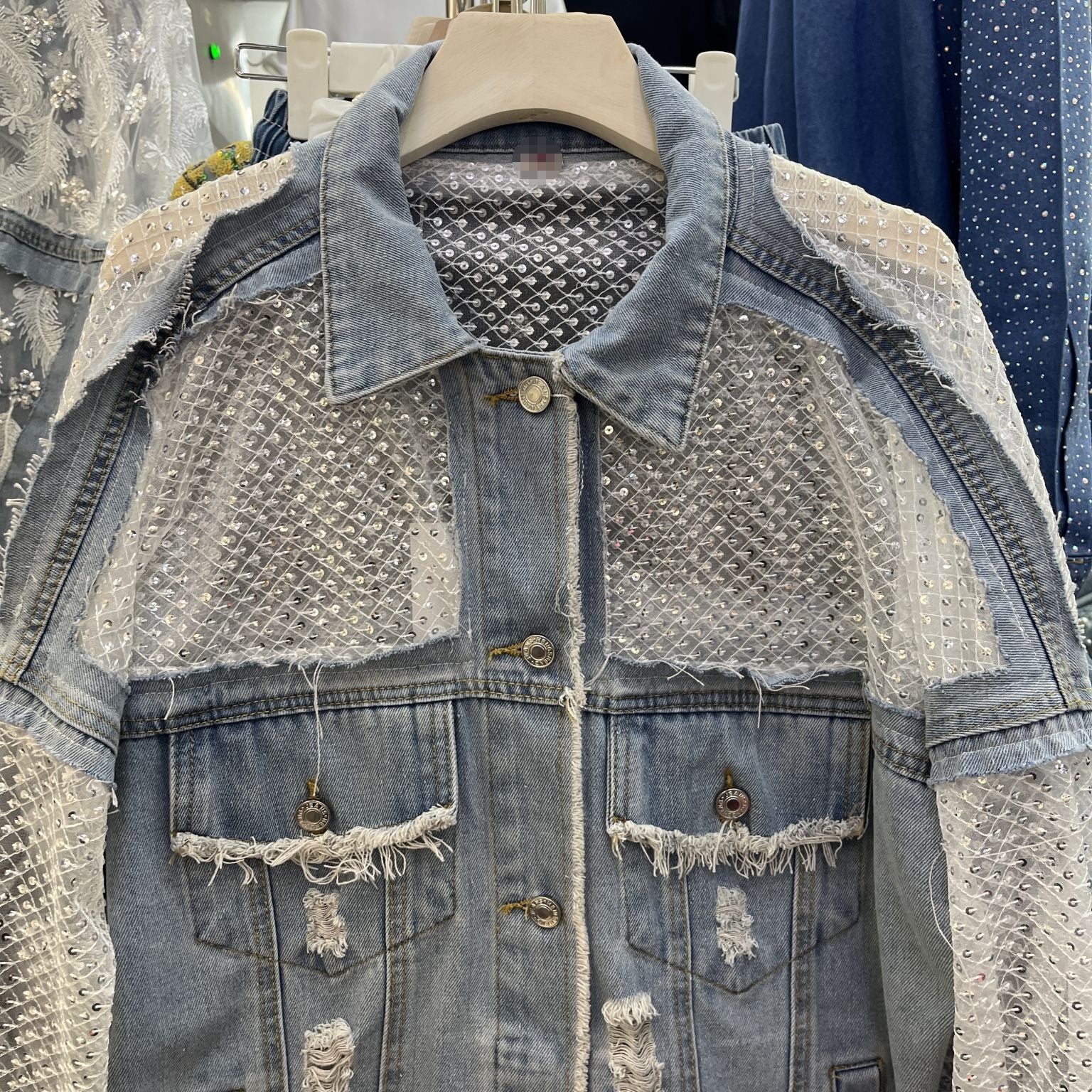 Boho-Jeansjacke «Dentelle» · Denim mit Spitzen-Panel
