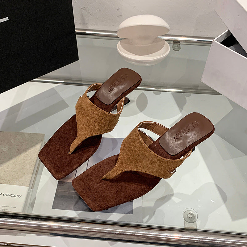 Elegante Square Toe Thong Sandalen
