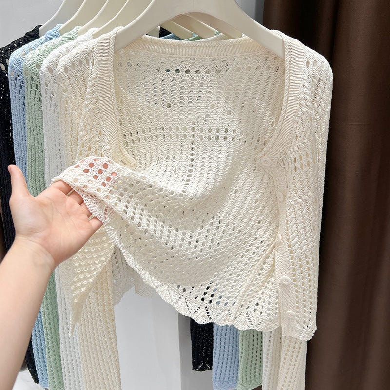 Strick-Cardigan mit Lochmuster