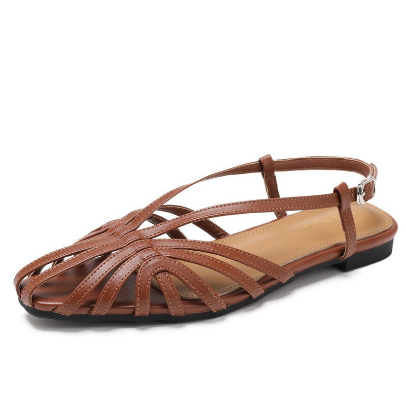 Retro-Wedge-Sandalen mit Flechtmuster