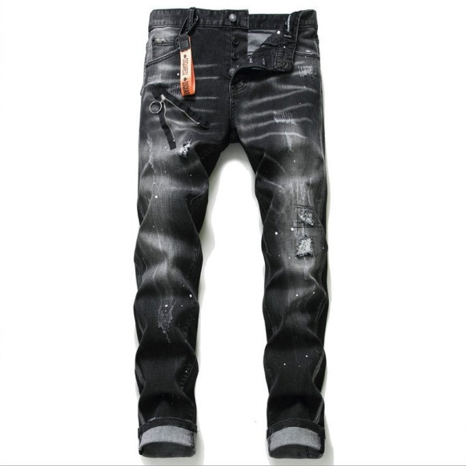 Jeans mit Reissverschluss-Details und Paint-Effekt – Bild 1 | LuxeStyle