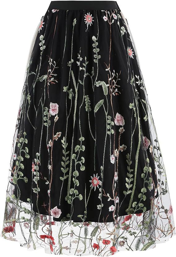 Damen-A-Linie Tüllrock Blumenmuster