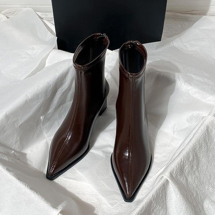 Retro-Ankle-Boots aus weichem Leder mit Reissverschluss