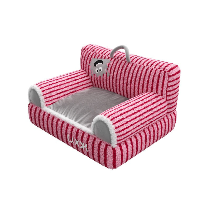 Gestreiftes Katzensofa – Plüsch & Rutschfest