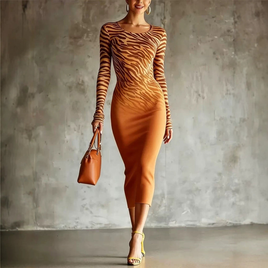 Langärmliges Bodycon-Midi-Kleid mit Tiermuster – Bild 2 | LuxeStyle