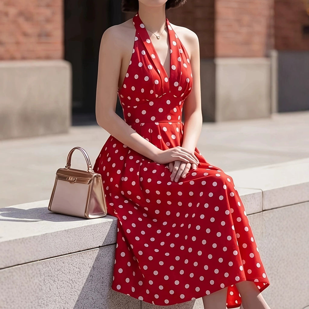 Retro Polka-Dot Halterneck-Kleid – Bild 4 | LuxeStyle