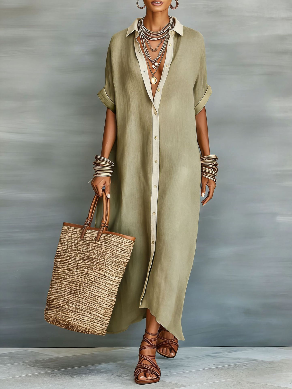 Lässiges Leinenkleid im Color-Blocking-Stil – Bild 6 | LuxeStyle