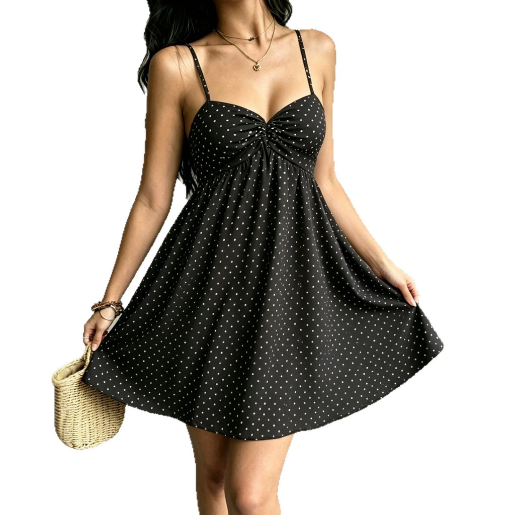 Gepunktetes Neckholder-Sommerkleid mit Raffung – Bild 5 | LuxeStyle