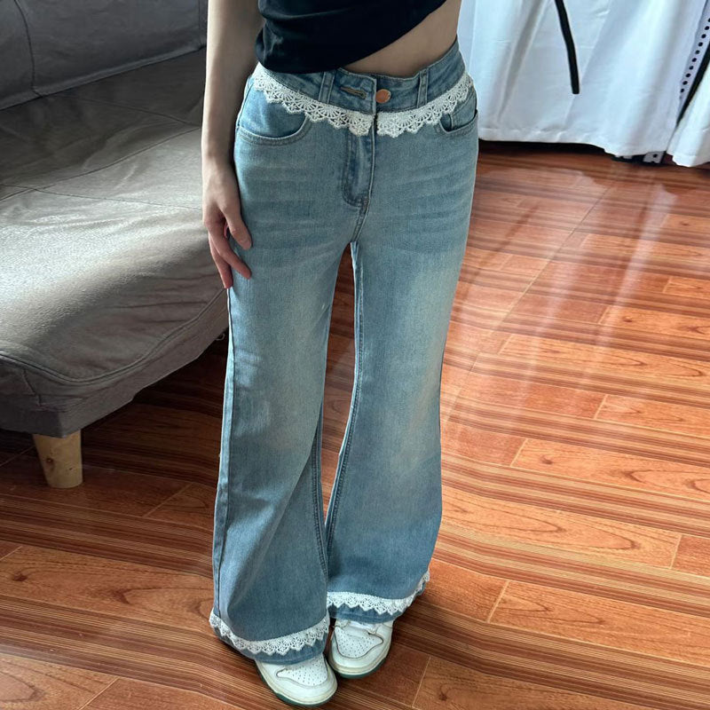 Blau Jeans mit Spitze und Patchwork