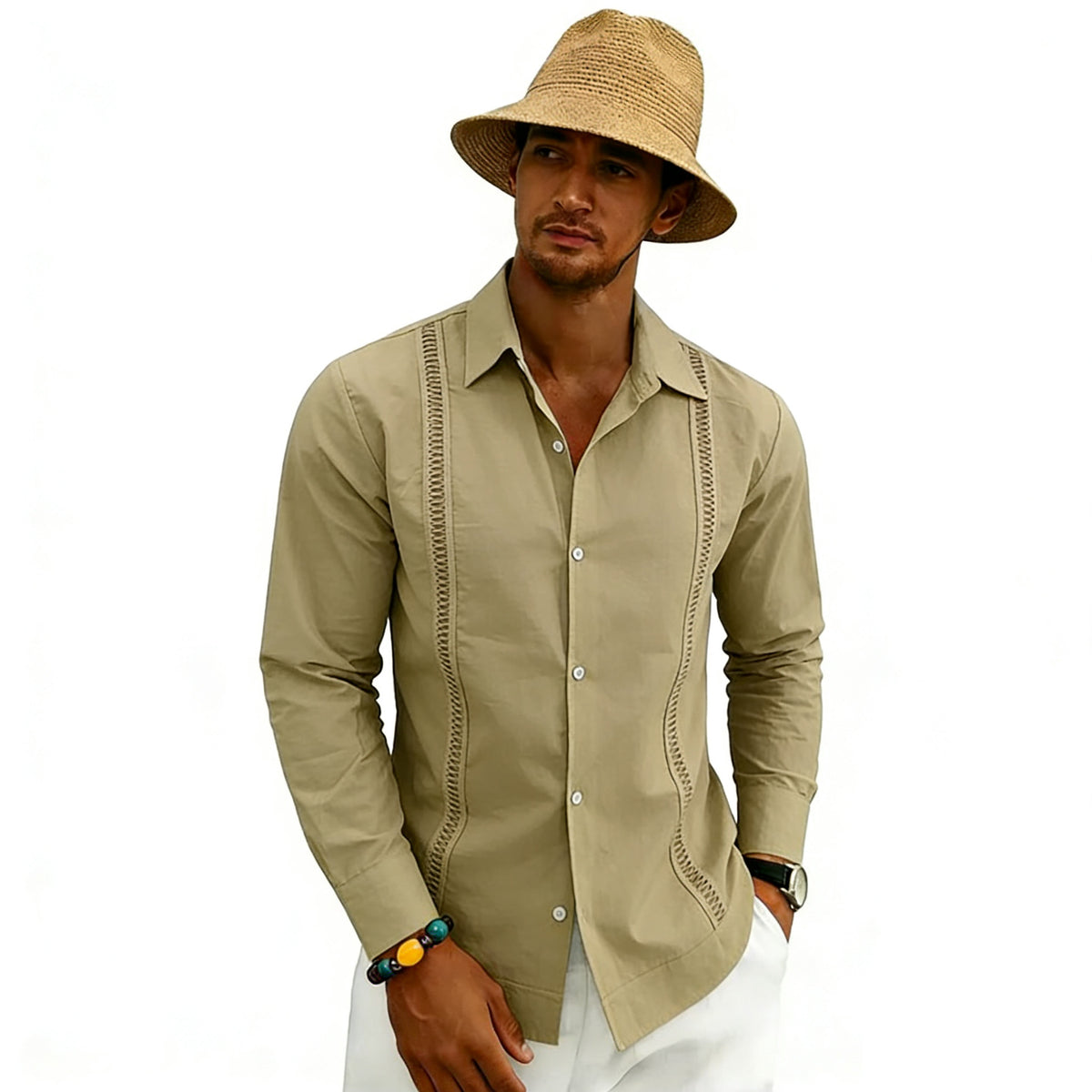Herren-Hemd aus Leinen-Polyester-Mix mit Stehkragen | LuxeStyle