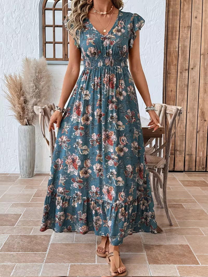 Damen V-Ausschnitt Dolman-Kleid mit Blumenmuster