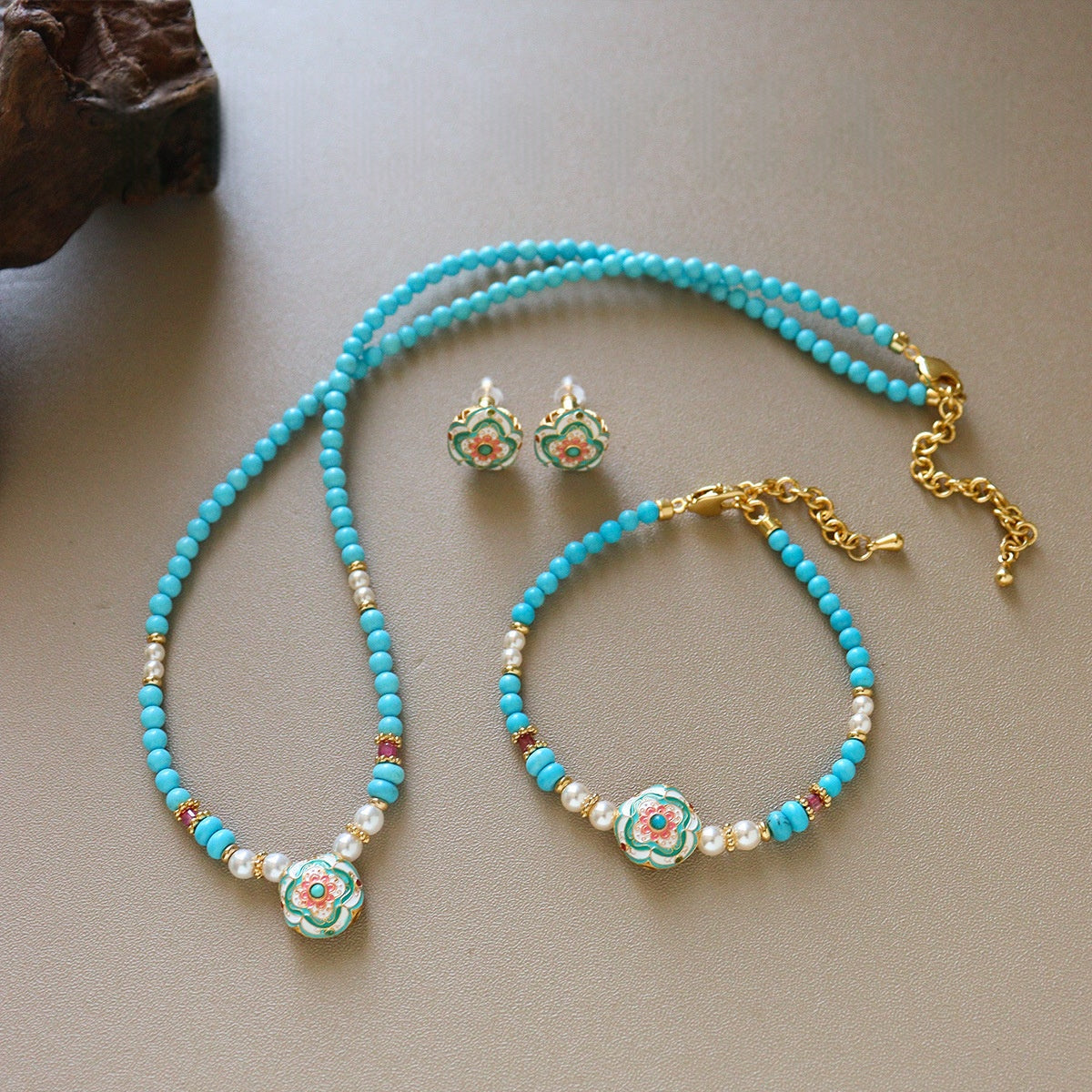 Türkis-Schmuckset mit Kette, Armband und Ohrringen – Bild 4 | LuxeStyle