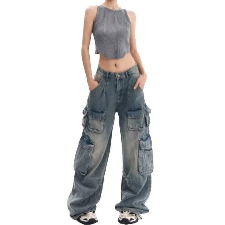 Damen Arbeitshose mit Destroyed-Look und Bodenlänge