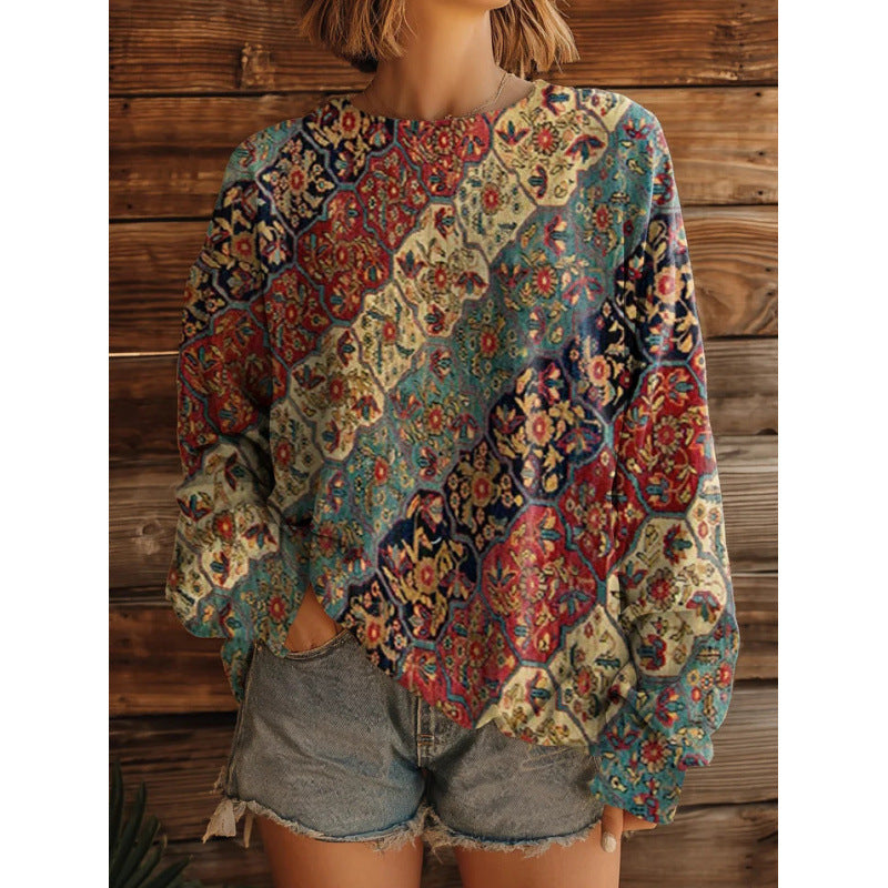 Retro Sweatshirt mit geometrischem Muster