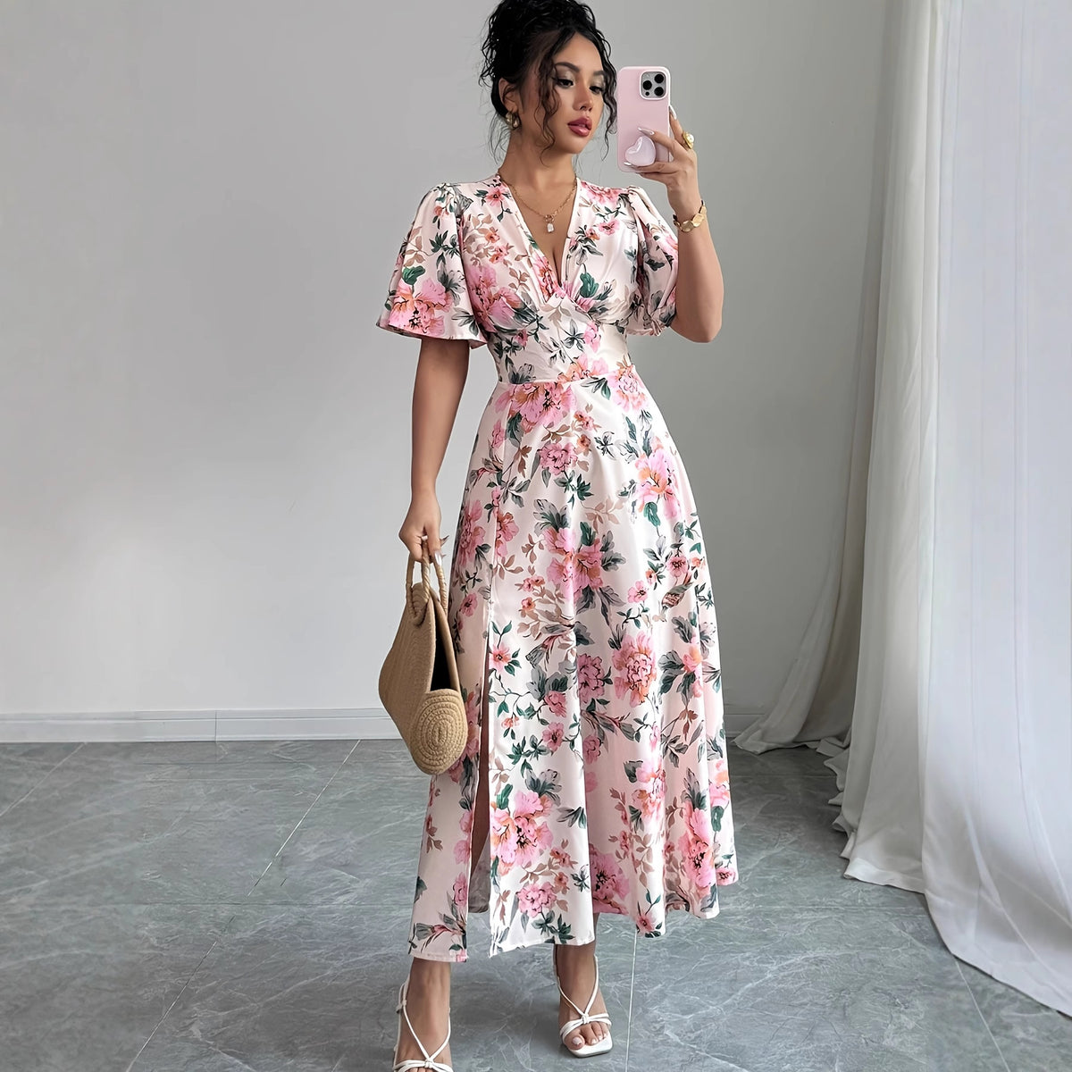 Tailliertes A-Linien Midikleid mit Blumendruck – Bild 2 | LuxeStyle