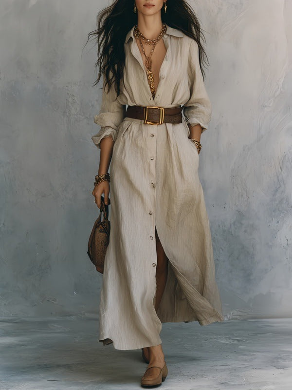 Elegantes V-Neck Langarm-Kleid mit Gürtel
