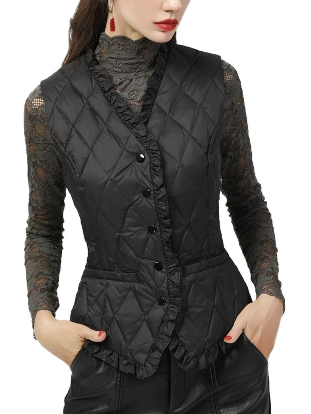 Slim-Fit Daunen-Weste in Schwarz – Bild 6 | LuxeStyle