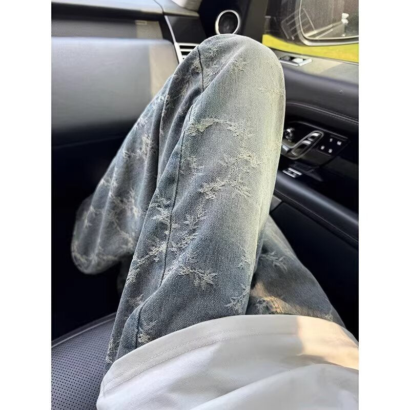 Retro Jacquard Denim Jeans für Herren
