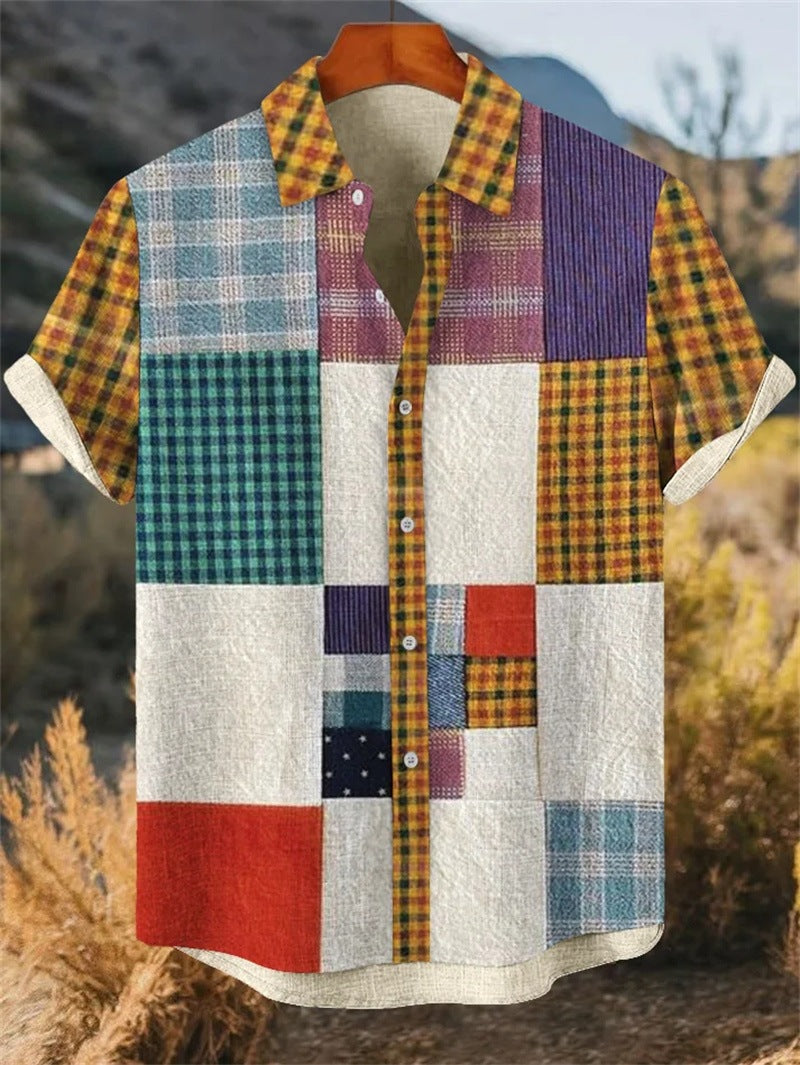 Retro Tribal Kurzarm-Shirt Herren