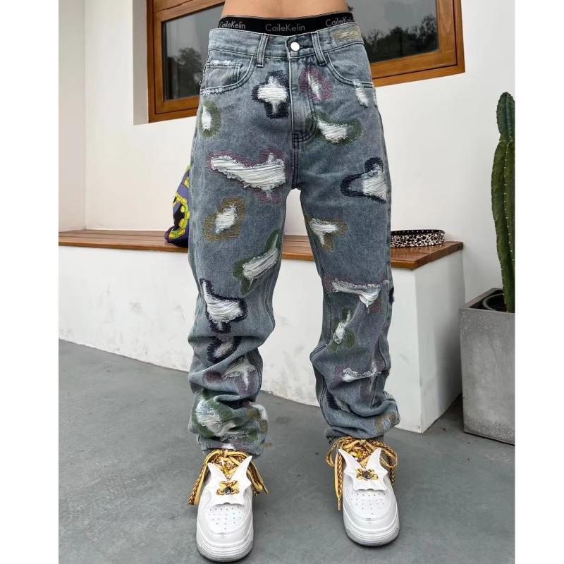 Used-Look Patchwork Jeans für Herren