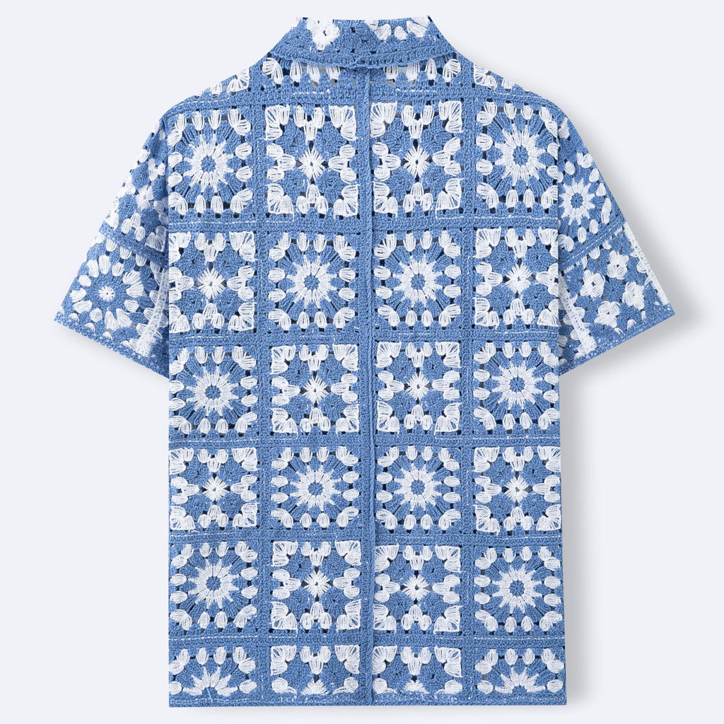 Blau-Weiss Plaid-Krakel-Oberteil Herren Kurzarm