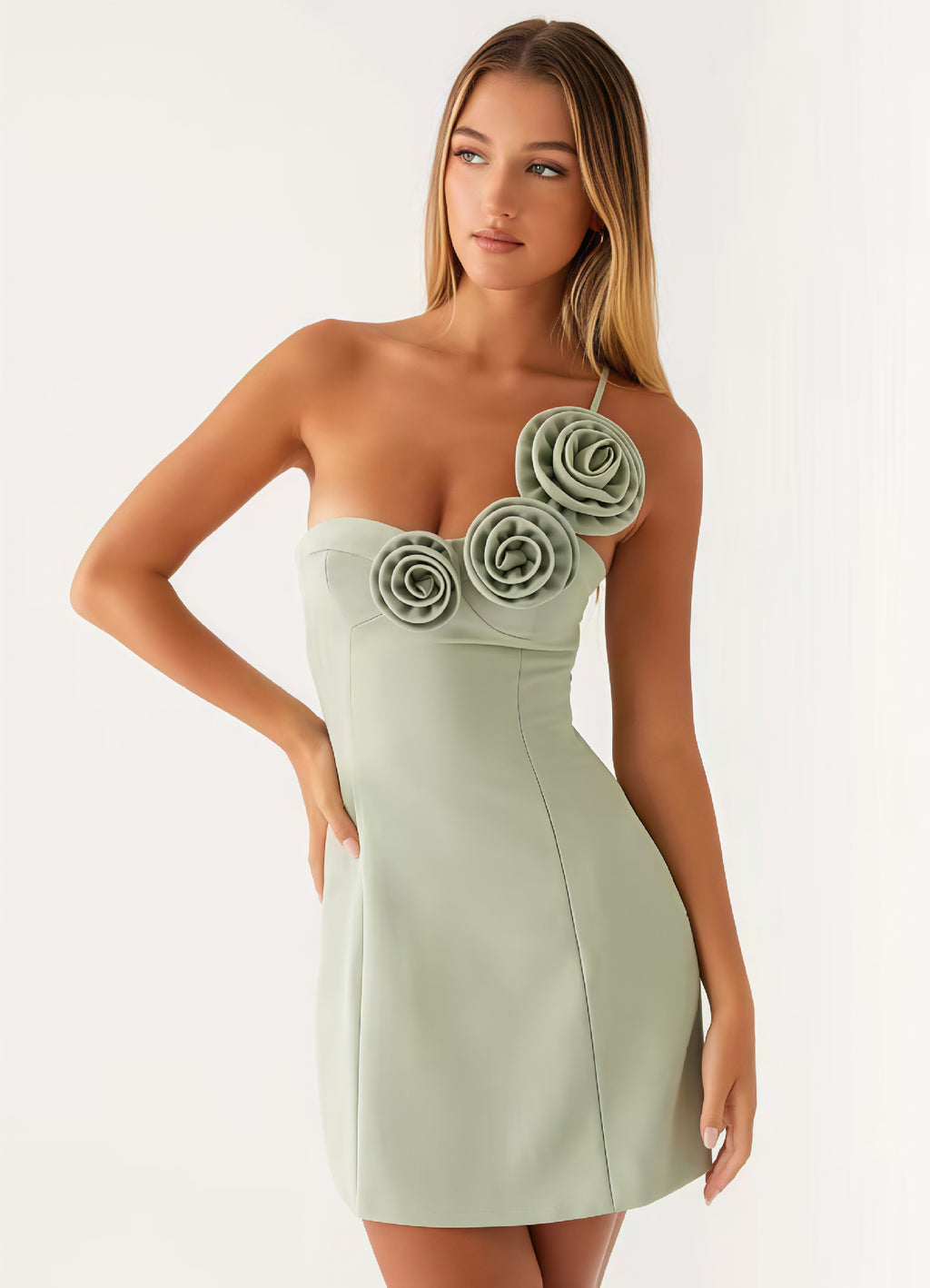 One-Shoulder Kleid mit Blumen-Applikationen