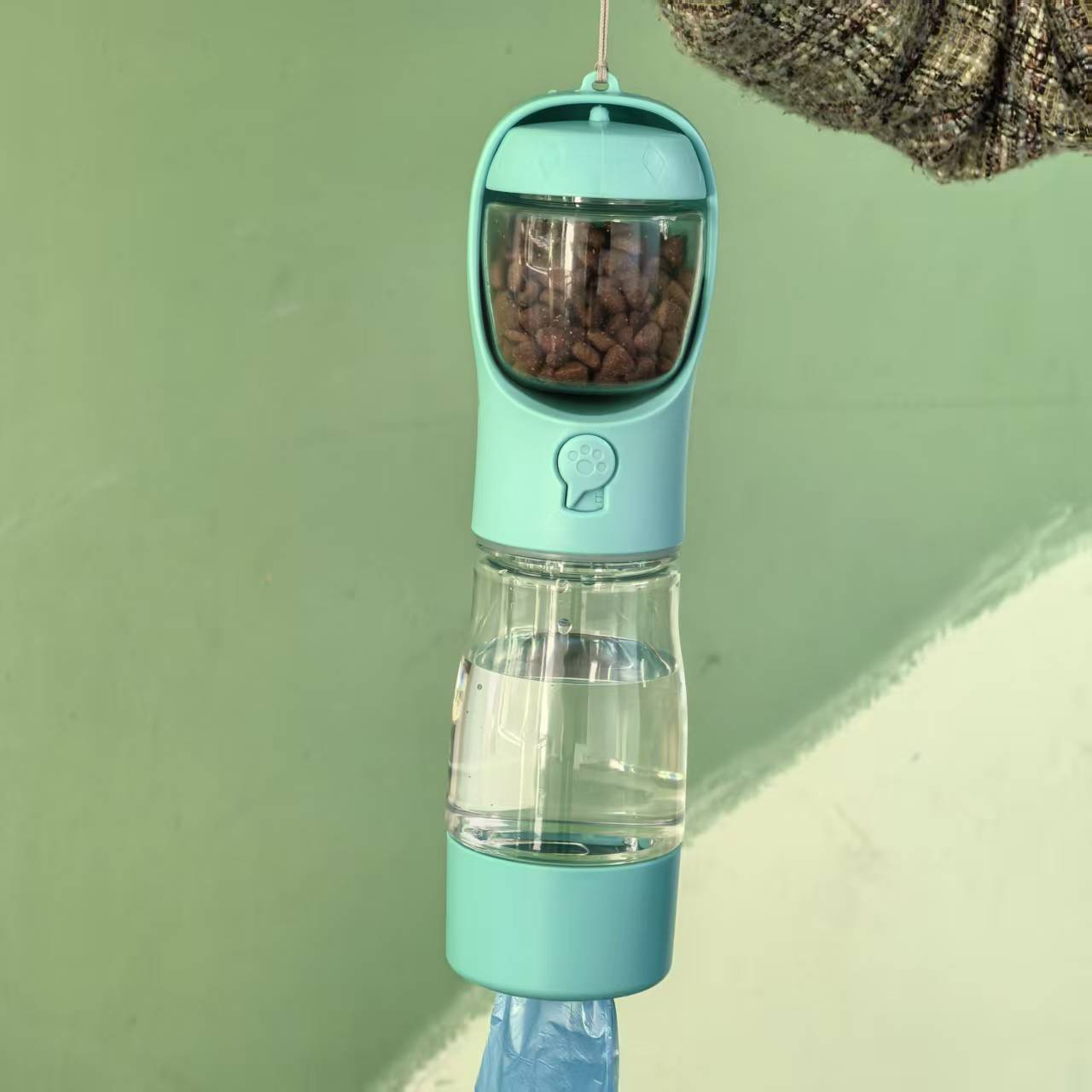 Reise-Trinkflasche für Haustiere mit Futterfach