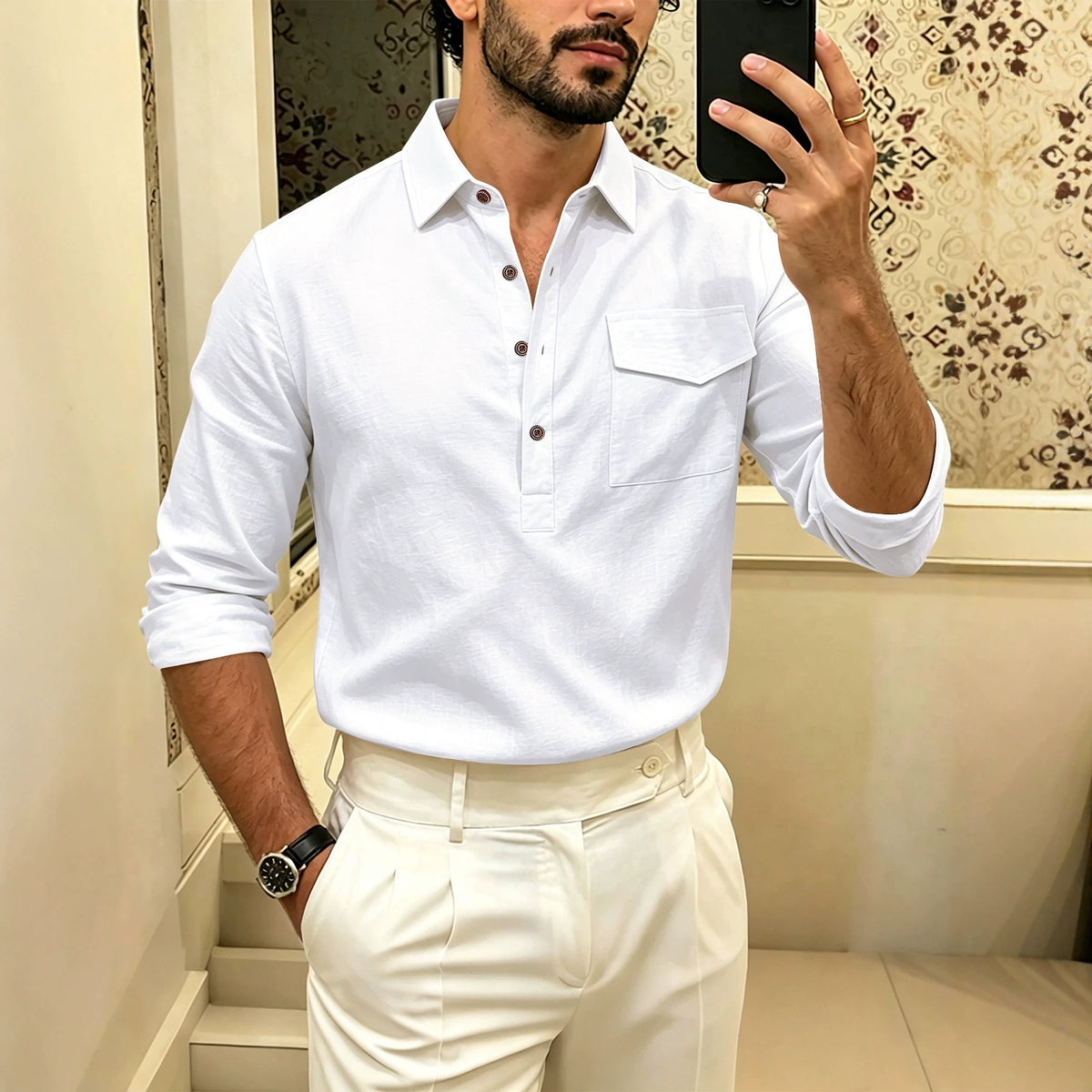 Slim-Fit Leinen-Polohemd – Bild 3 | LuxeStyle