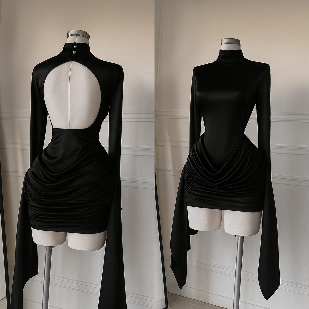 Damen Bodycon Minikleid mit Rollkragen und Rückenfrei