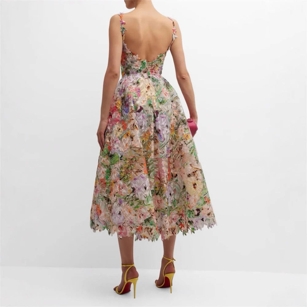 Spaghetti-Träger Maxikleid mit Blumenstickerei – Bild 3 | LuxeStyle