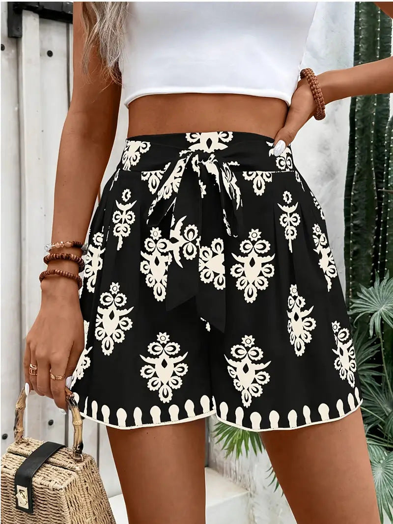 Freizeit-Shorts mit weitem Bein und Print