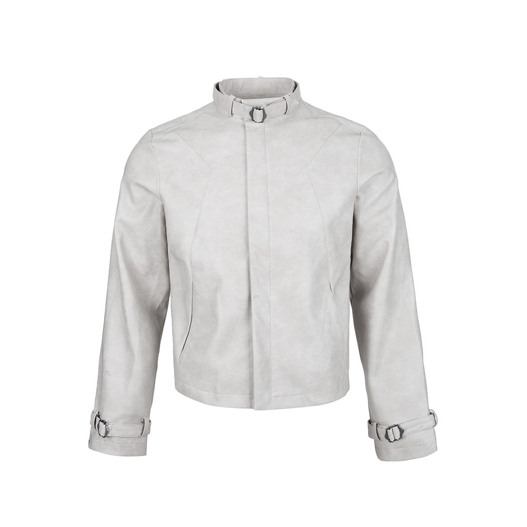 Distressed Leder Off-Shoulder Jacke